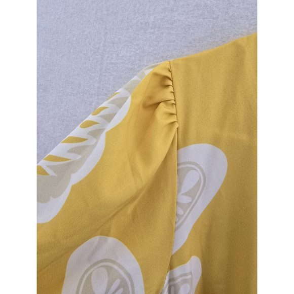 Moonsea Yellow/white Short Sleeve Maxi Poly Dress. 1/4button. Ladies Size Small - Picture 6 of 14